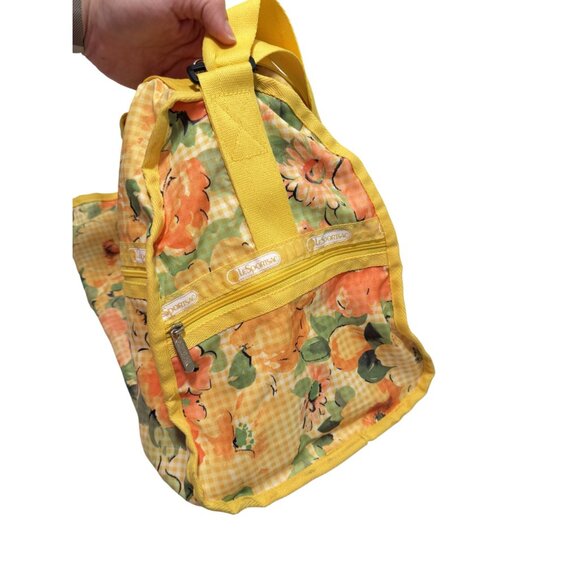 Vintage Lesportsac Yellow Orange Floral Weekender Duffel With Pouch - Picture 4 of 10